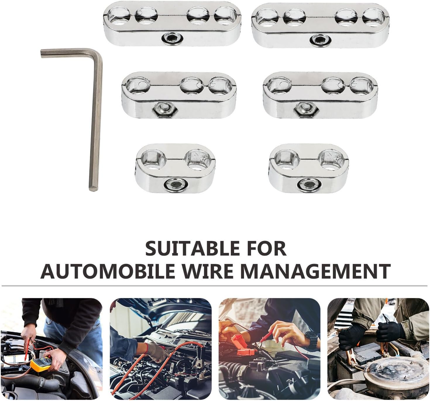 TIDTALEO Electroplated Spark Plug Wire Separators Kit Ignition Wire Loom Divider with Holders and Wrench Preventing Cross Firing and Vibration Loosening