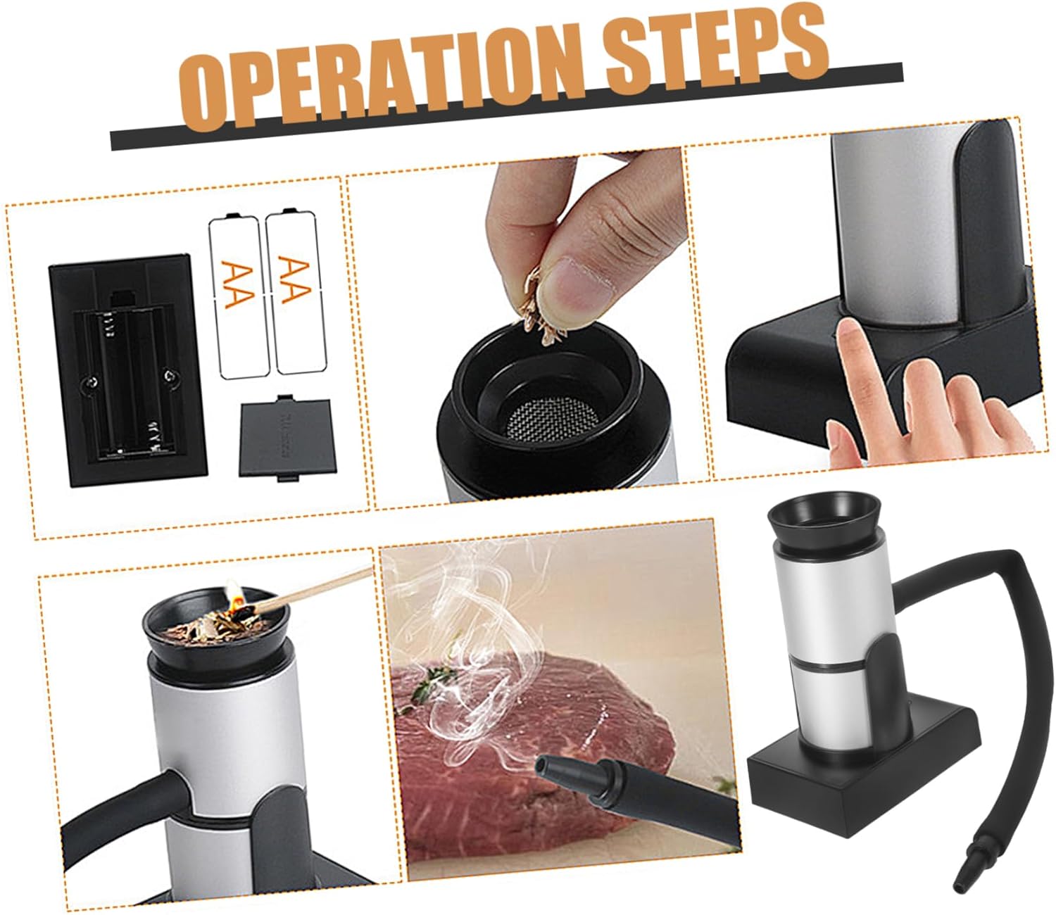 Mikikit Portable Meat Smoke Generator with Woodchips No Heat Source Needed Reusable Kitchen Smoking Machine for Steak Seafood Molecular Cuisine Cocktails and Home Restaurant Use