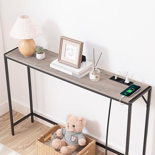 Miniatura 9 de Console Table, Narrow Sofa Table, 43.3” Entrance Table with Power Station, Behind Couch Table, Simple Style, for Living Room, Hallway, Entryway