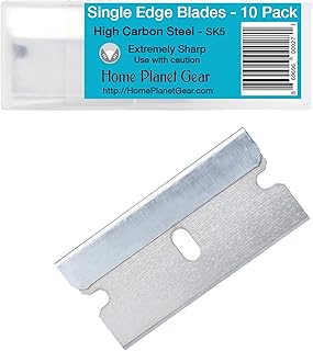 Single Edge Razor Blade 10 Pack - Straight Edge Razor - Ten Super Sharp Flat Blades in Convenient Storage Dispenser - Heavy Duty SK5 Oven Scraper Razor Tool Refills - Single Sided Blade - Easy Install