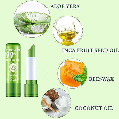 Miniatura 3 de 4 lápices labiales de aloe vera, juego de brillo labial mágico que cambia de color, de larga duración, nutritivo, impermeable, bálsamo labial