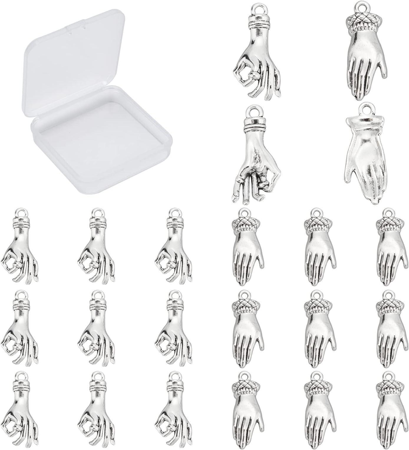 SUNNYCLUESUNNYCLUE 1 Box 40Pcs 2 Styles Antique Silver Hand Pendant Mini Alloy OK Gesture Vintage Charms Bulk Tibetan Style Fingers Lucky Pendants for Jewelry Making Charms Bracelets Findings