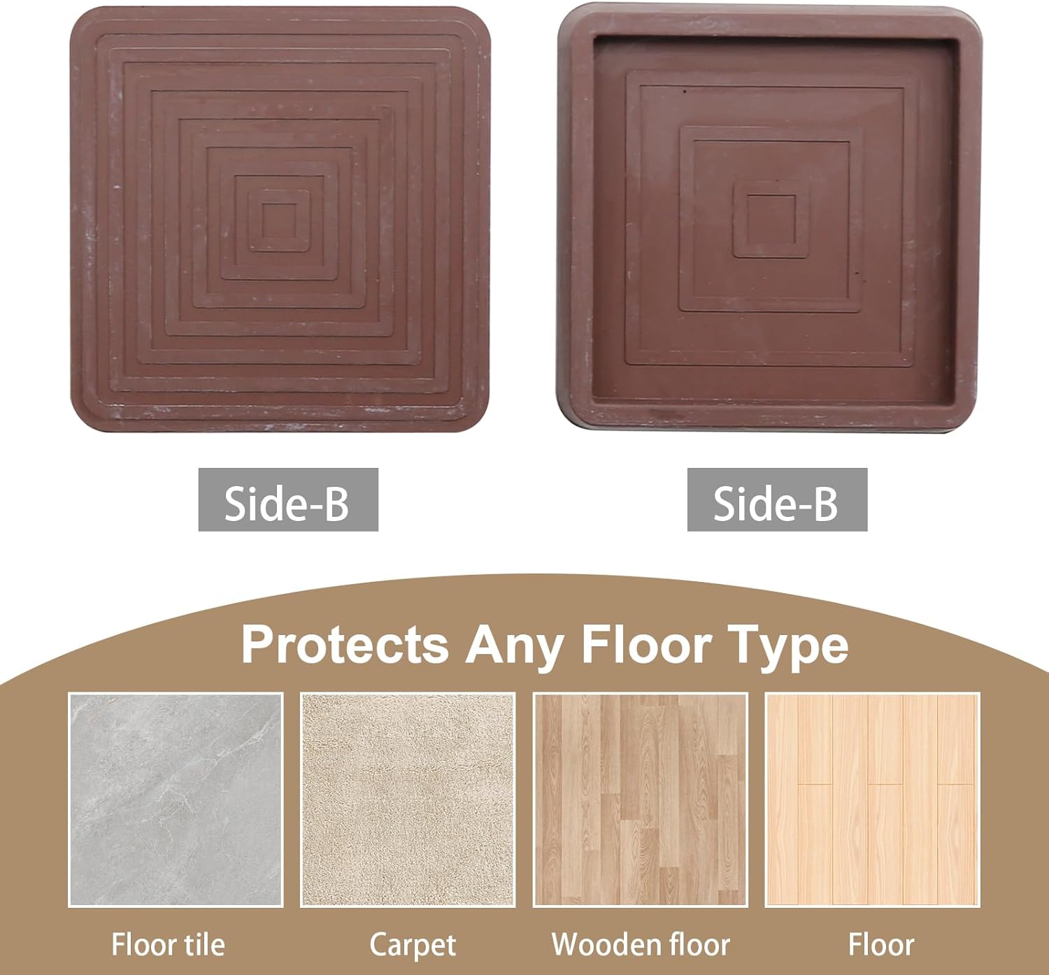 Anxingo 8Pcs 2.5Inch Non-Slip Bed Leg Pads, Rubber Furniture Coasters for Hardwood Floors, Anti-Slip Square Caster Cups (Brown)