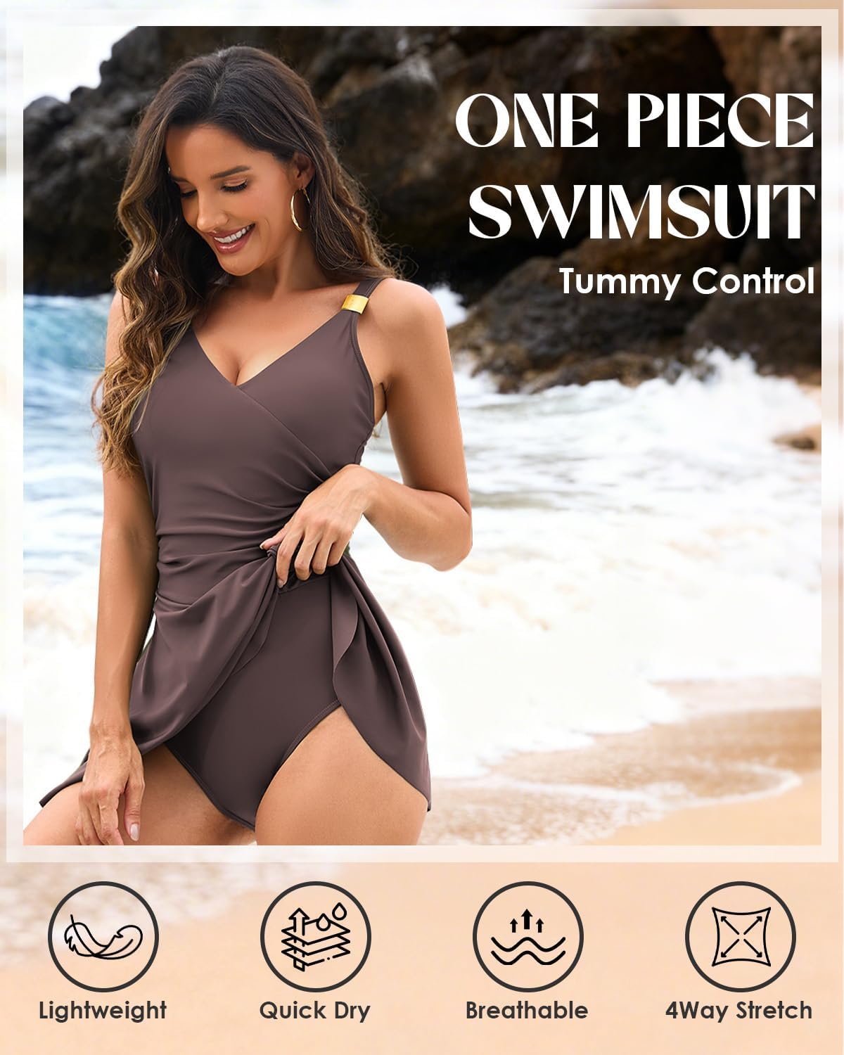 Century Star Women Tummy Control One Piece Swimdress - 2026 Modest Bathing Suit Tie Knot Swimsuit