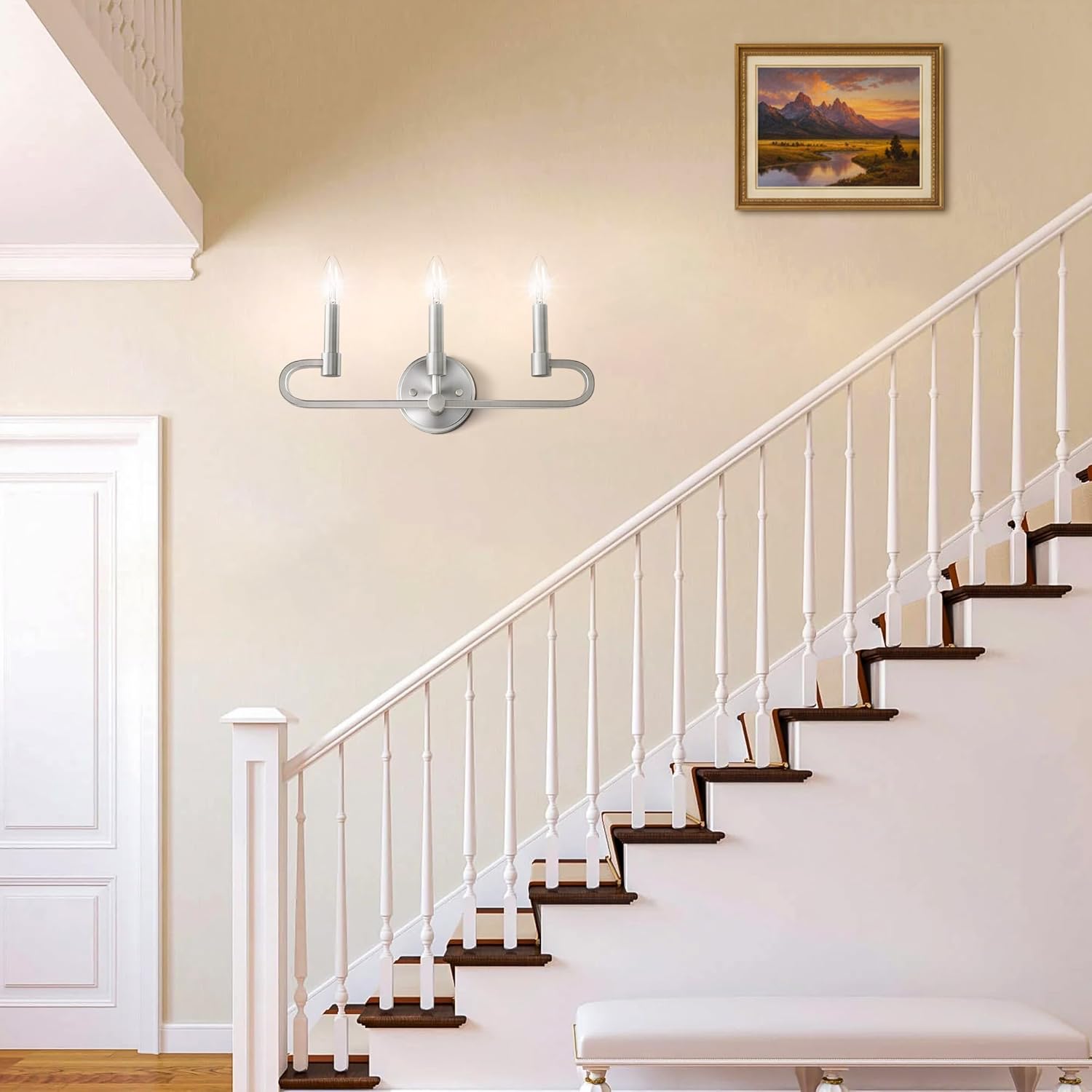 Bathroom Vanity Light, 3 Light Brushed Nickel Vanity Lights, Candle Bathrooms Wall Sconces, Bathroom Lighting Fixtures Over Mirror for Living Room Hallway (Bulbs Not Includes)