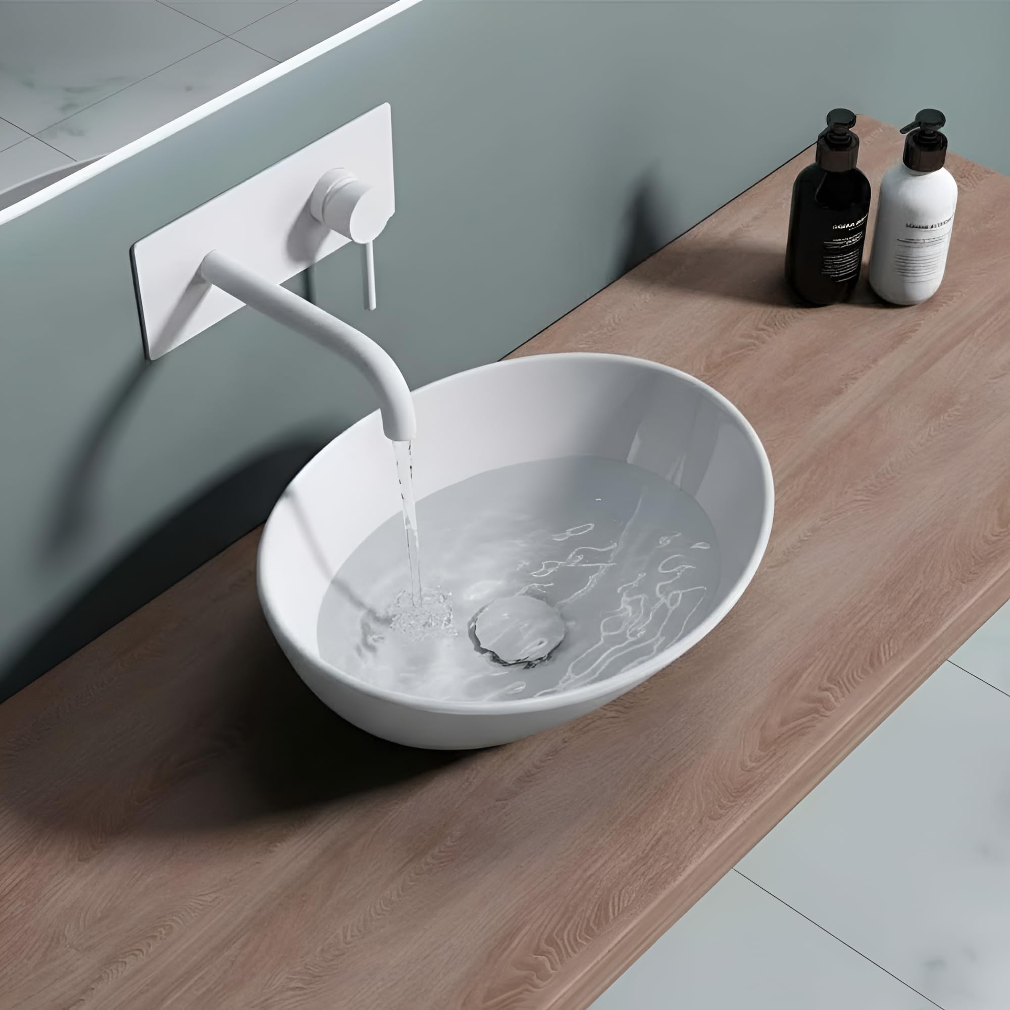 Durovin Bathrooms Cloakroom Ceramic Basin 410 x 330 x 140mm – En-Suite Countertop Vessel Sink – Compact Oval Wash Basin – Gloss White