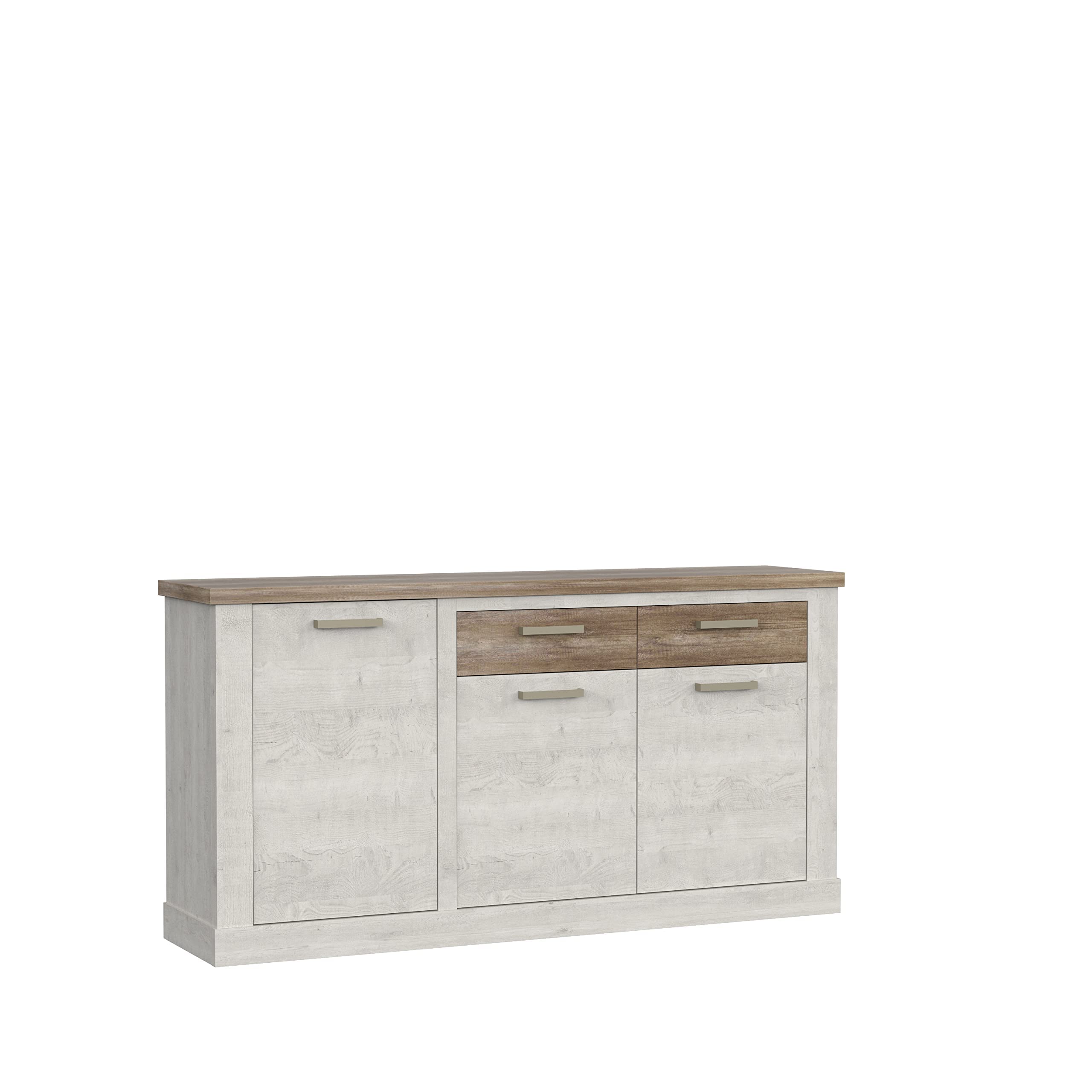 Forte DURO Kommode mit 3 Türen und 2 Schubkösten, Holzwerkstoff, Pnie Weiß /Antikeiche, 173,9 x 90,3 x 41,3 cm