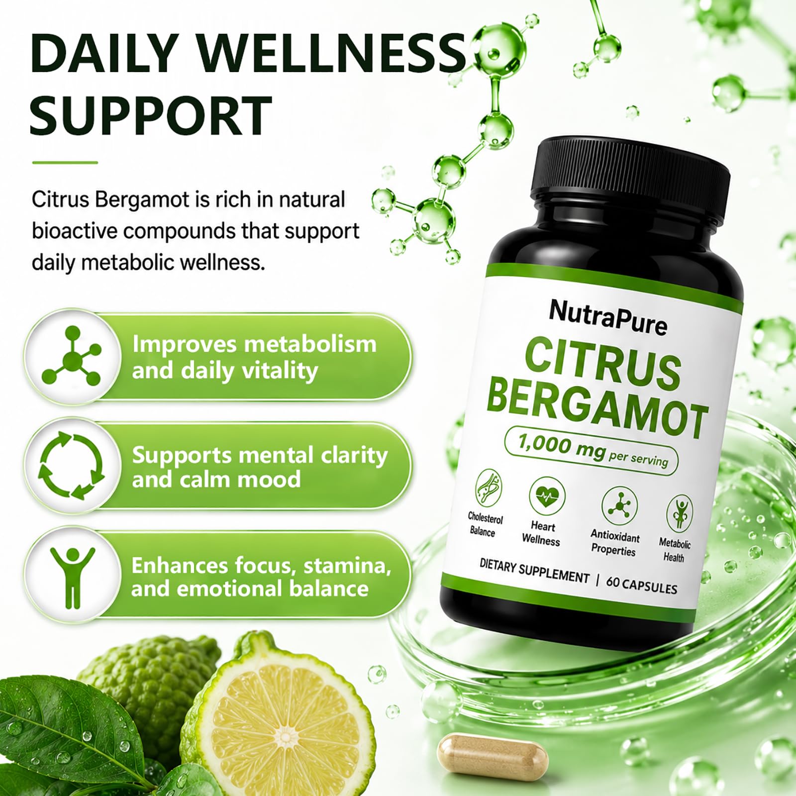 Nutrapure Citrus Bergamot Capsules - 1000mg Pure Citrus Bergamot Supplement Supports Healthy Cholesterol Levels & Heart Health, Boosts Immune, Digestive & Gut Health, 60 Capsules (1) — Amazon image 4