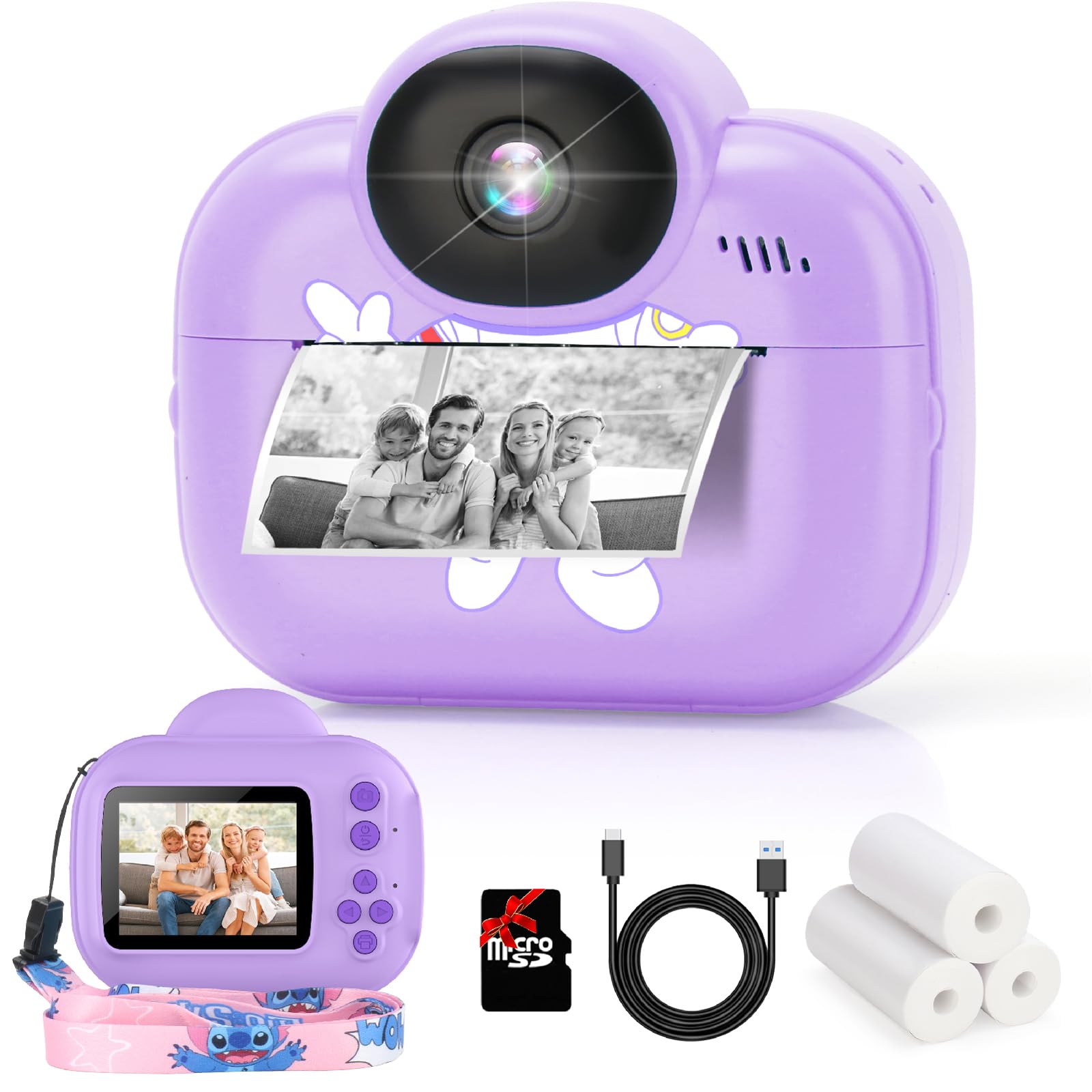 Kids Camera Instant Print,Trayoo Kids Digital Camera Instant, Portable Kids Camera Christmas Birthday Girls for 3 4 5 6 7 8 9 10 Year Old (Purple)