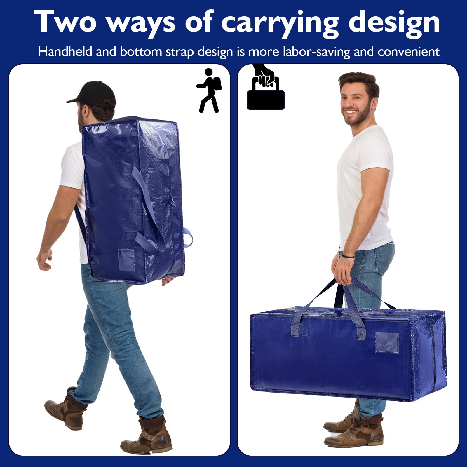 Lot de 6 Sac de Déménagement extra larges, 92L Sac de Rangement Grand Format avec fermetures éclair et poignées de transport, Sac Rangement Vetement robustes pour Vêtement & Linge de Lit