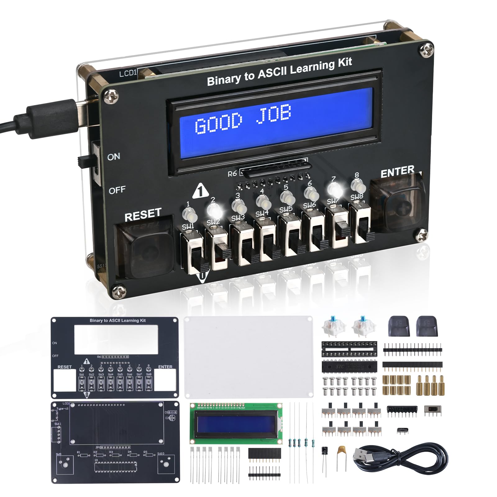 PEMENOL DIY Binary ASCII Code Transmitter Soldering Practice Kit, STEM Educational Electronics Project with LED Display, Learn Computer Basics & Soldering Skills for School Students Class Teaching