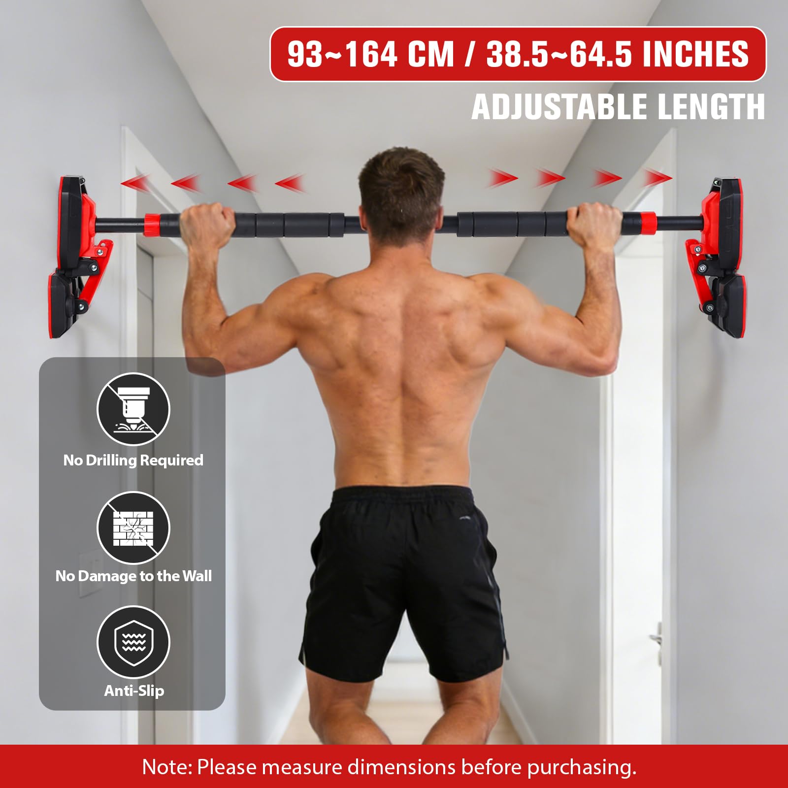 Barre de traction pour cadre de porte sans perçage 250 kg avec anneaux et