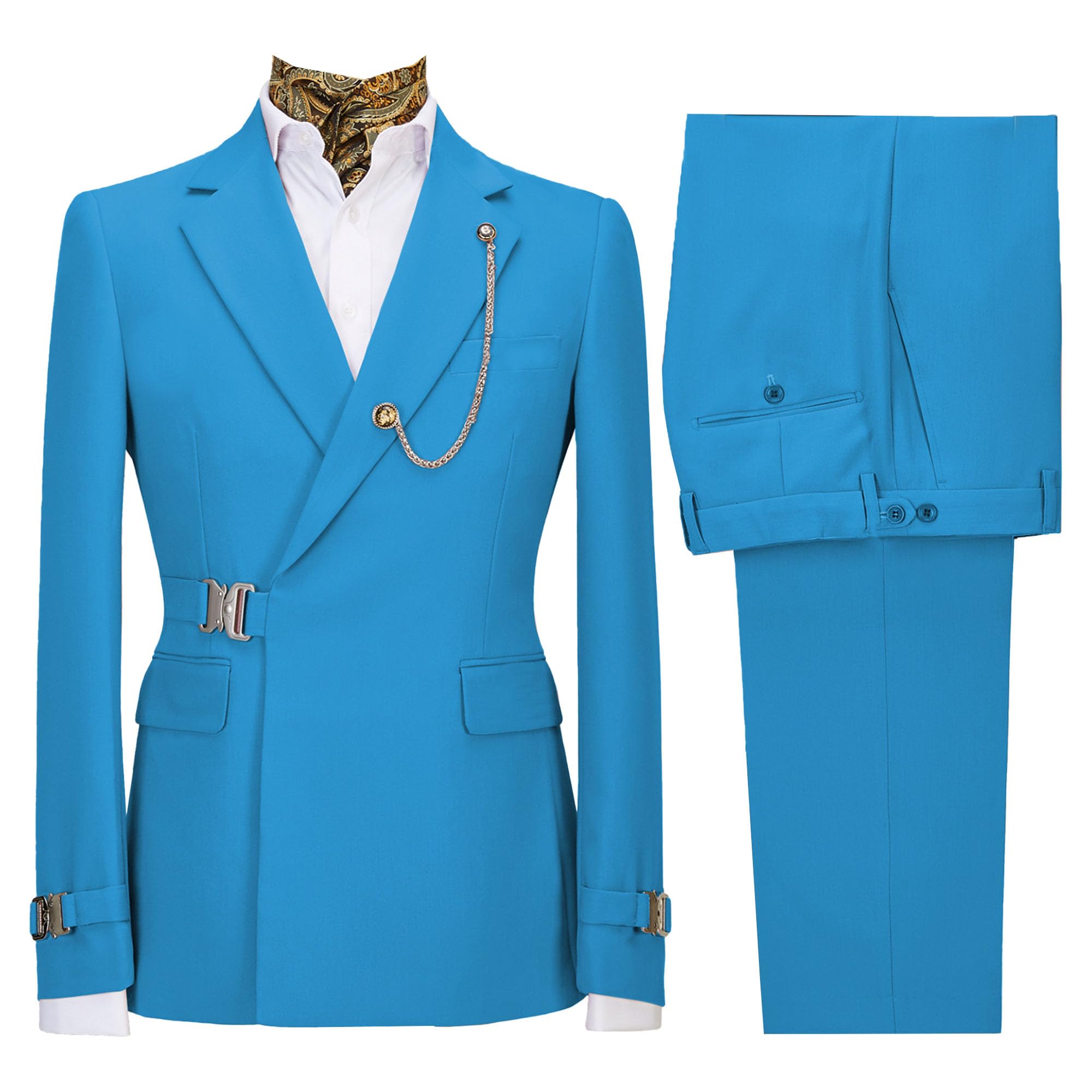 Men's 2 Piece Suit with Metal Clasp Slim Fit Suit Stylish Business Pants Casual Wedding Grooms Tuxedo Suit