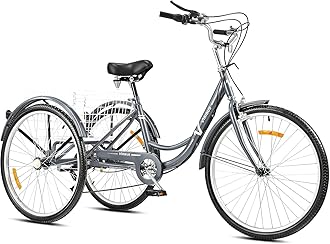 Viribus 24'' Adult Tricycle, 7 Speed Adult Trike 3 Wheel Cargo Bike with Basket & 205 kg Cap for Men Women Seniors, Adjustable Three Wheel Bike Cruiser Bicycle for Shopping Cycling Pedalling