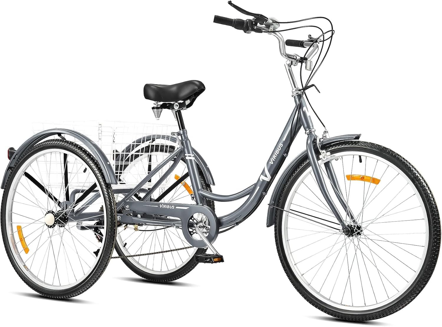 Viribus 24'' Adult Tricycle, 7 Speed Adult Trike 3 Wheel Cargo Bike with Basket & 205 kg Cap for Men Women Seniors, Adjustable Three Wheel Bike Cruiser Bicycle for Shopping Cycling Pedalling