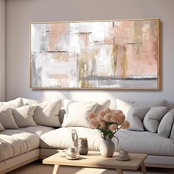 Kureful Abstract Wall Art Gold Wall Decor for Girl Pink Pictures for Living Room Hand Painted Painting for Bedroom Home Office Wall Decorations 24"x 48"