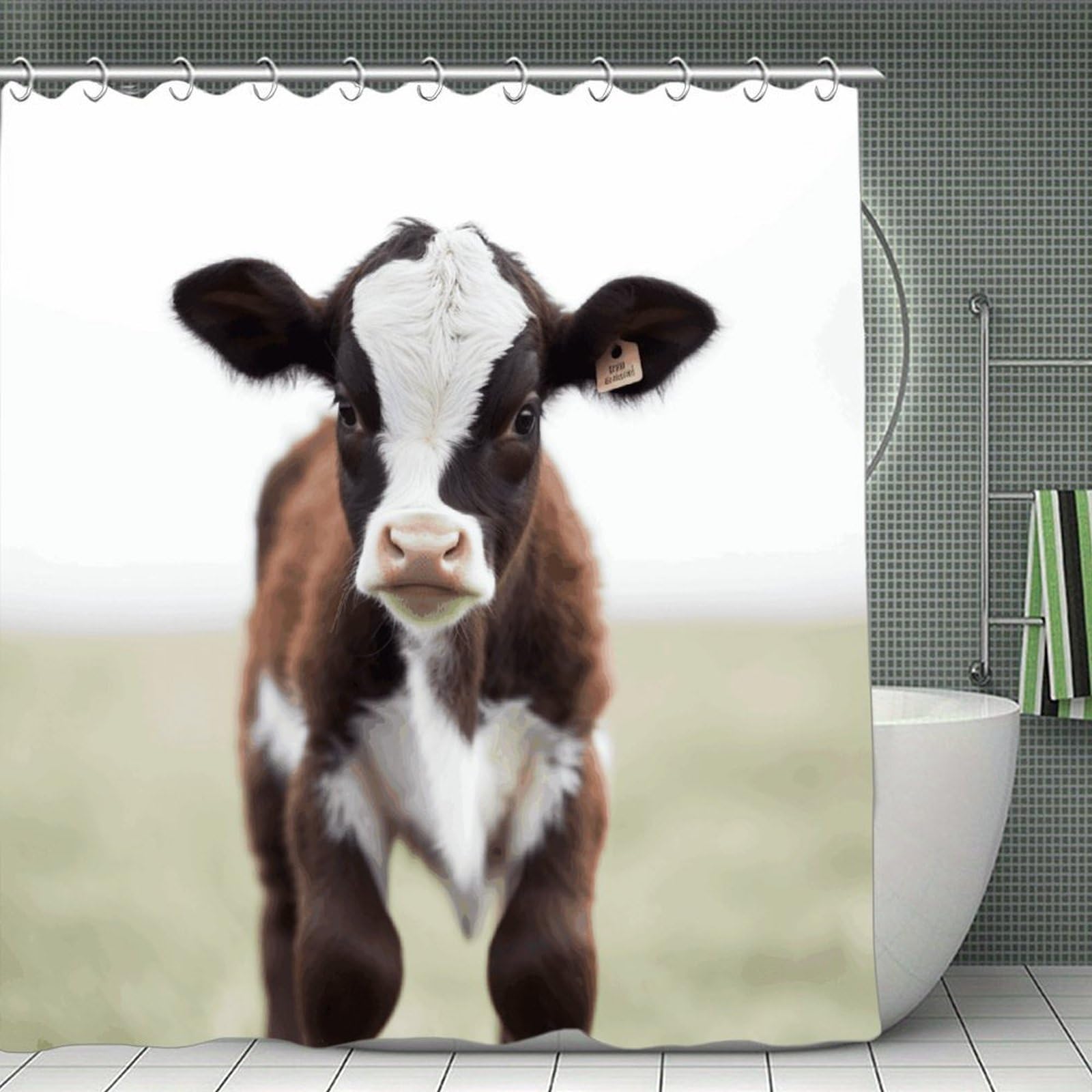 VstaDank Cow Shower Curtain Waterproof Bathroom Curtain with Hooks Luxury Weighted Bath Curtains for Bathtubs Showers Room Dividers Decorative Shower Curtains 71x71 in