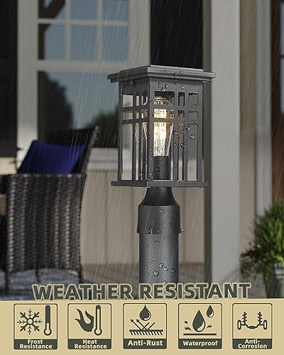 Miniatura 2 de HWH - Lámpara de poste industrial, linterna de pared exterior con sensor de atardecer a amanecer, negro mate con pantalla de vidrio transparente,