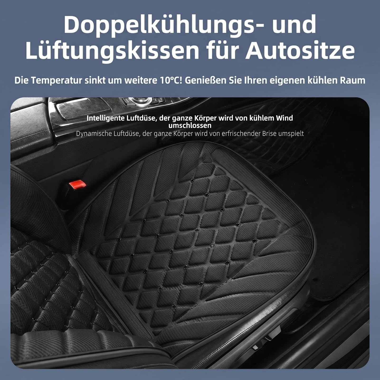 2 Stück 12V Autositzbezüge Sommer mit Turboventilator, Auto Sitzauflage Kühlend/Beheizbares， Universell passend für PKW, SUV, LKW ， 3D Mesh Gewebe-Atmungskomfort （schwarz）
