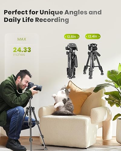 Vista 6 de CAMBOFOTO Trípode para cámara de 30", Trípode profesional de aluminio resistente para cámara sin espejo/DSLR/Teléfono celular/Videocámara