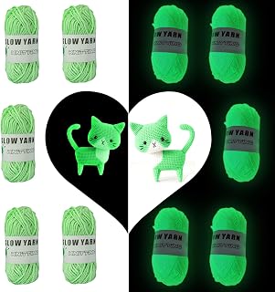 5 Rolls Glow in The Dark Yarn, Green Yarn Crochet Yarn for Crocheting, Luminous Crochet Yarn for Sewing Supplies DIY Arts Crafts Woolen Toys Sewing Beginners (55 Yards/Roll)
