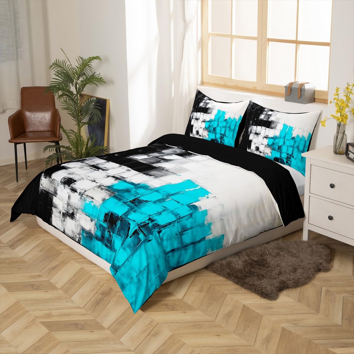 meiyoeat Blue Black and White Bedding Set Abstract Art Duvet Cover Set Boys Girls Geometric Artistic Comforter Cover Modern Design Quilt Cover with 1 Pillowcase 2Pcs Bedding Toddler,No Comforter