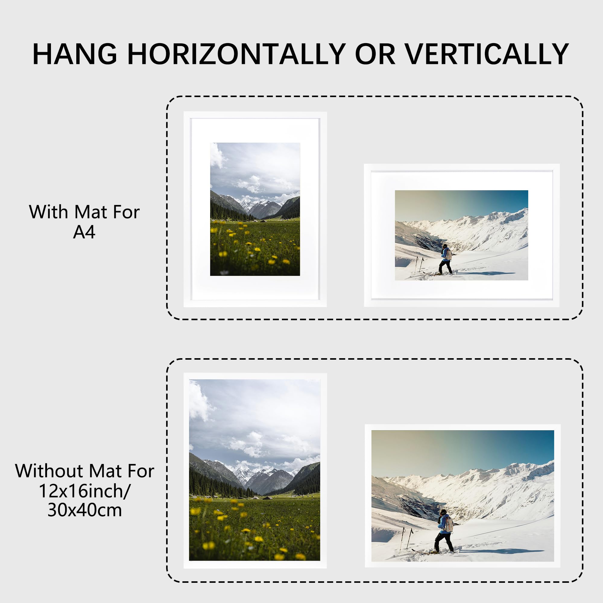 KAIWIN Cornice portafoto bianca, 12 x 16 / 30 x 40 cm, set di 3 – 21 x 30 cm (A4) con passepartout, cornice portafoto con vetro acrilico da appendere, per foto, poster, puzzle, cornice per poster