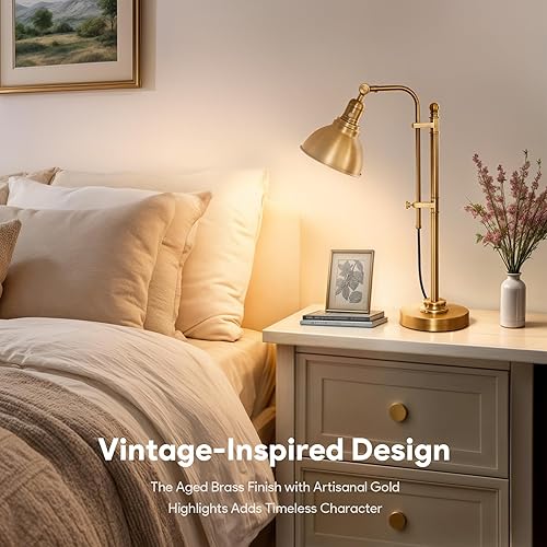 Miniatura 8 de VONLUCE Lámpara de escritorio rústica dorada ajustable, lámparas de trabajo de metal de estilo industrial de 25 a 29 pulgadas, luz de trabajo