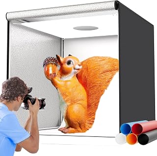Light Box for Product Photography, Ruikca 32"x32"x32" Large Lightbox with 210 LED, Photo Background Shooting Tent with 3 LED Light Dimming Panel and 5 Color Backdrops