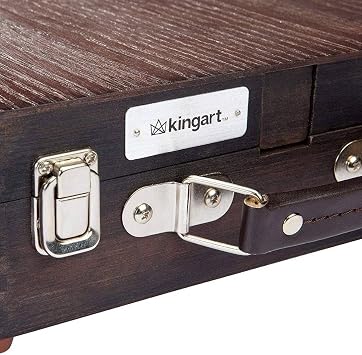 KINGART Adjustable Wood Table Sketchbox Easel, Premium Beechwood Espresso Stain - Portable Artist Desktop Storage Case, Hold All Supplies