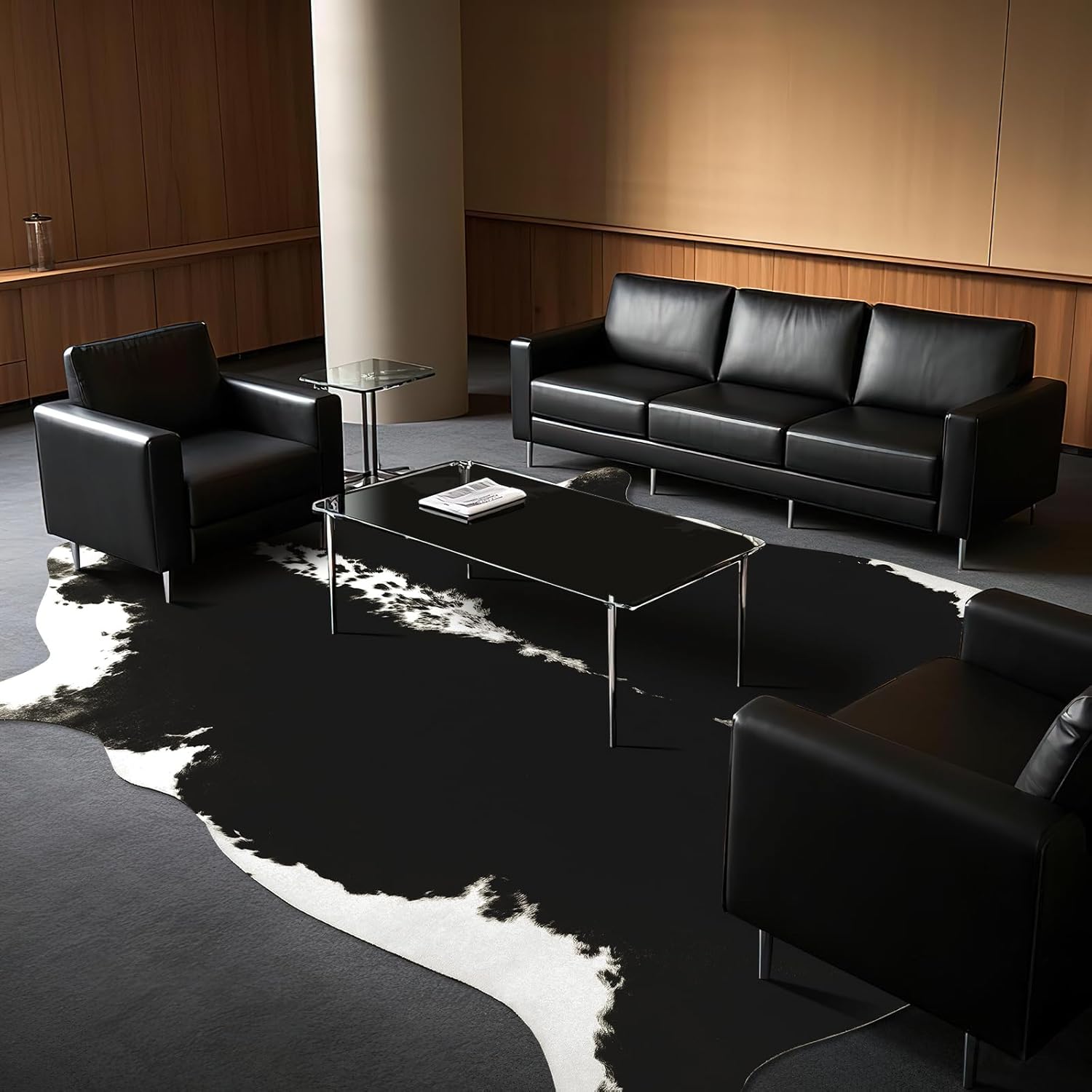 BENRON Premium Cowhide Rug Black, Faux Cow Hide Rugs for Living Room Bedroom Western Home Decor, Non Slip Cute Rug with Irregular Animal Skins and Hides, 5.2 x 6.2ft