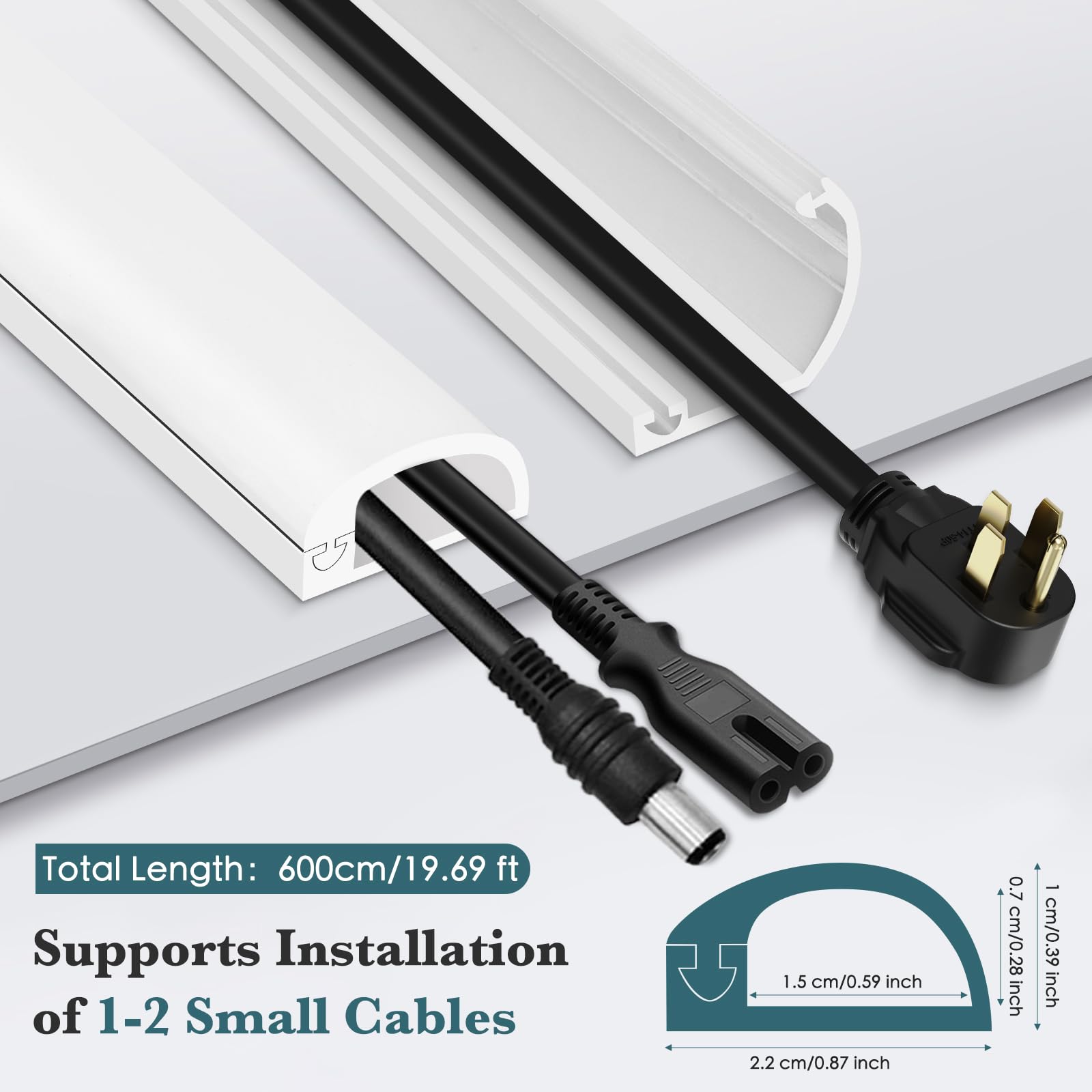 Canaleta para cables, cable de 6 m, autoadhesivo, para ocultar cables de alimentación en el hogar y la oficina
