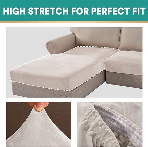 Miniatura 6 de cjc Fundas de terciopelo para sofá, fundas elásticas universales, fundas de sofá antideslizantes en forma de L, funda de sofá para sofá de 3