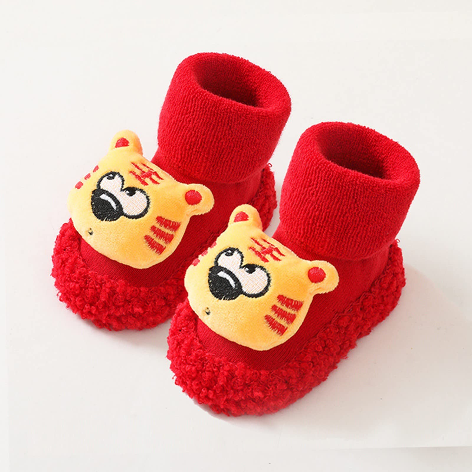 Infant Baby Sock Slippers Shoes Girl Boy Warm Fleece Sock Shoes Newborn Anti-Slip Floor Booties Winter New Year Shoes (RD1, 0-6 Months)