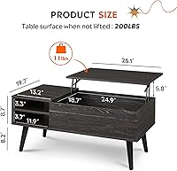 Vista 3 de WLIVE - Mesa de centro de madera con parte superior elevable, compartimento oculto y estante de almacenamiento ajustable, mesa elevable para comedor