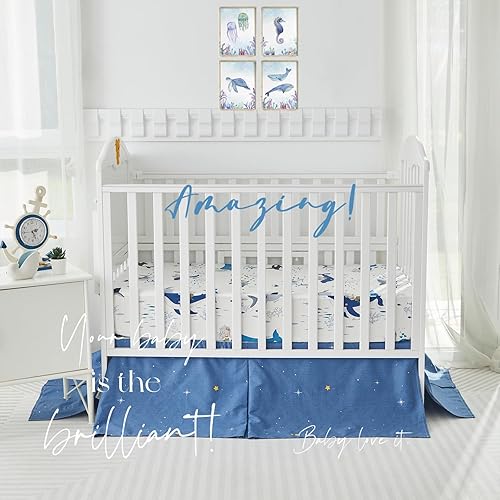 Miniatura 4 de Brandream Sábanas ajustables para cuna para niños, espacio exterior, color gris, galaxia, estrella, ropa de cama de bebé y colchón de cama infantil,