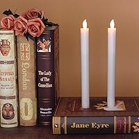 Vista 2 de DRomance Velas cónicas blancas sin llama con control remoto y temporizador, paquete de 6 velas LED parpadeantes que funcionan con pilas, luz