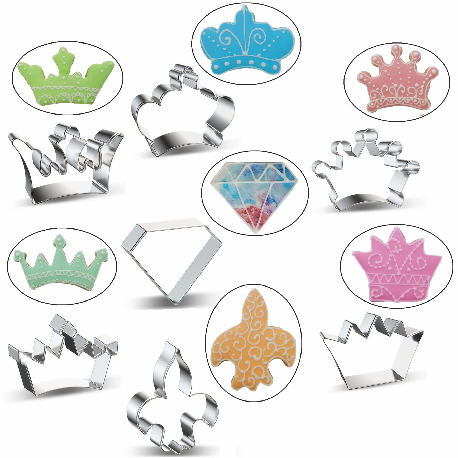 Crown - Juego de 7 cortadores de galletas de acero inoxidable de la serie Princess Crown Series Moldes para hornear fondant