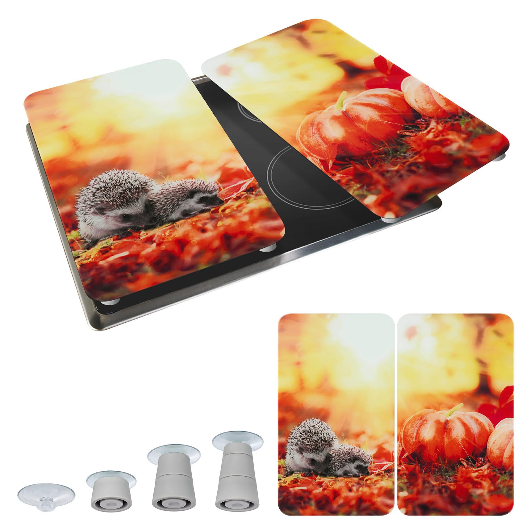 WENKO Plaque de Recouvrement Universelle Mod Automne, réglable en hauteur pour tous types de cuisinières, planche à découper et protection anti-éclaboussures, verre, 30 x 52 cm, 2 pièces