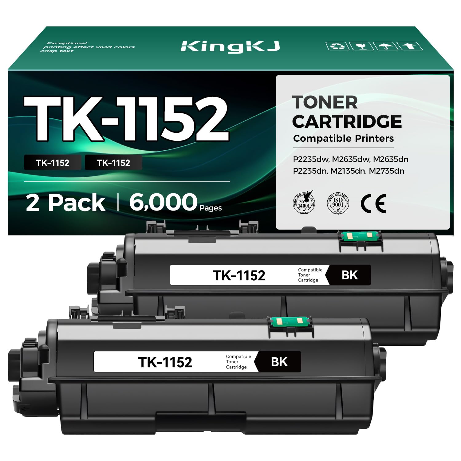 TK-1152 TK1152 Toner Cartridge 2-Pack High Capacity With Chip Replacement for Kyocera TK-1152 TK1152 Compatible with Kyocera ECOSYS P2235dw M2635dw M2635dn P2235dn M2135dn M2735dn Printers Toner Kit