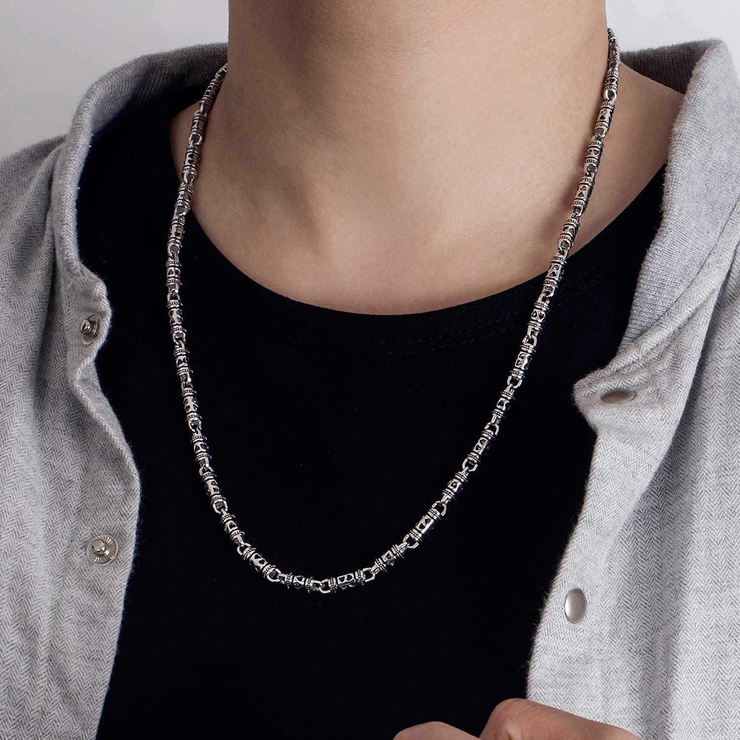 Dankadi Collana retrò 4,5 mm a forma di cuore cavo in 925 argento, 18 "-28" / 46 - 71 cm, catena scavata di tonalità Mate tecnica d'argento thailandese, regalo di gioielli antichi per uomo donna