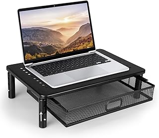 seOSTO Suporte de Monitor de Secretária, Elevador de Monitor com Altura Ajustável, Suporte de Ecrã de Computador Metálico, Elevador de Monitor de Secretária com Gavetas, Adequado para Escritórios