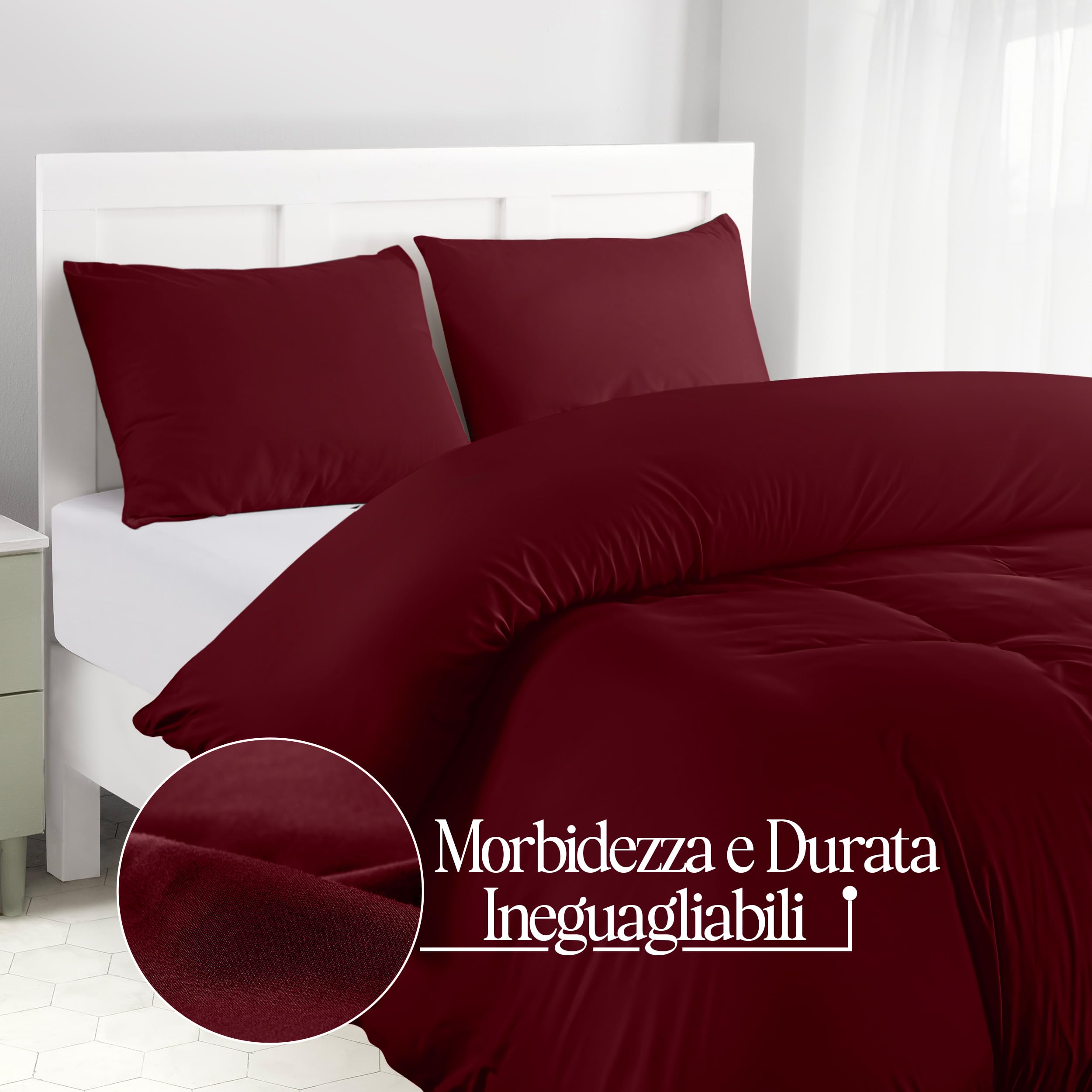 Utopia Bedding Copripiumino Una Piazza e Mezza - Microfibra Copripiumino 200x200cm + Federe 50x75cm - Bordeaux