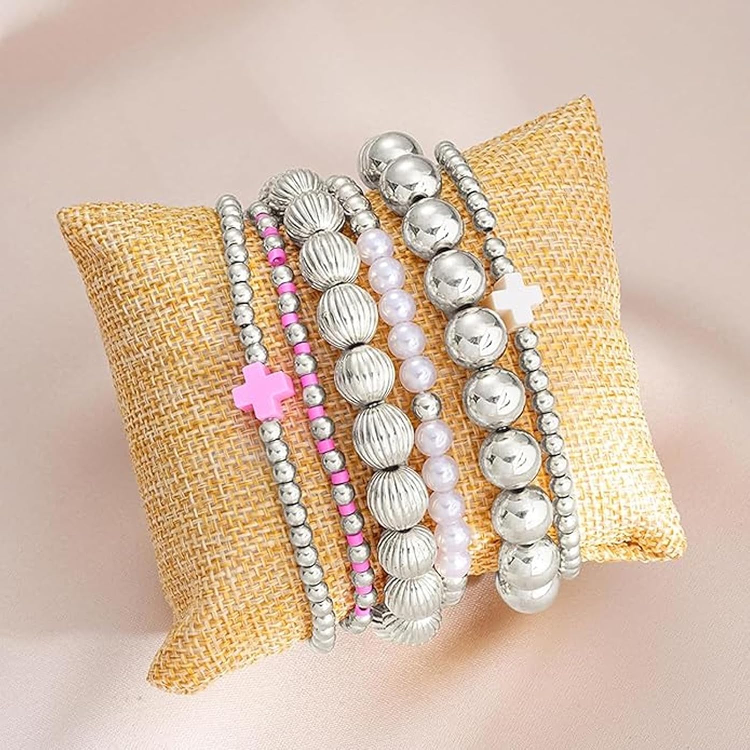 5PCS Gold Beaded Bracelets for Women Dainty Pearl Trendy Jewelry Clay Stack Stretch Bracelets Birthday Valentines Day Gifts for Women - Image 7