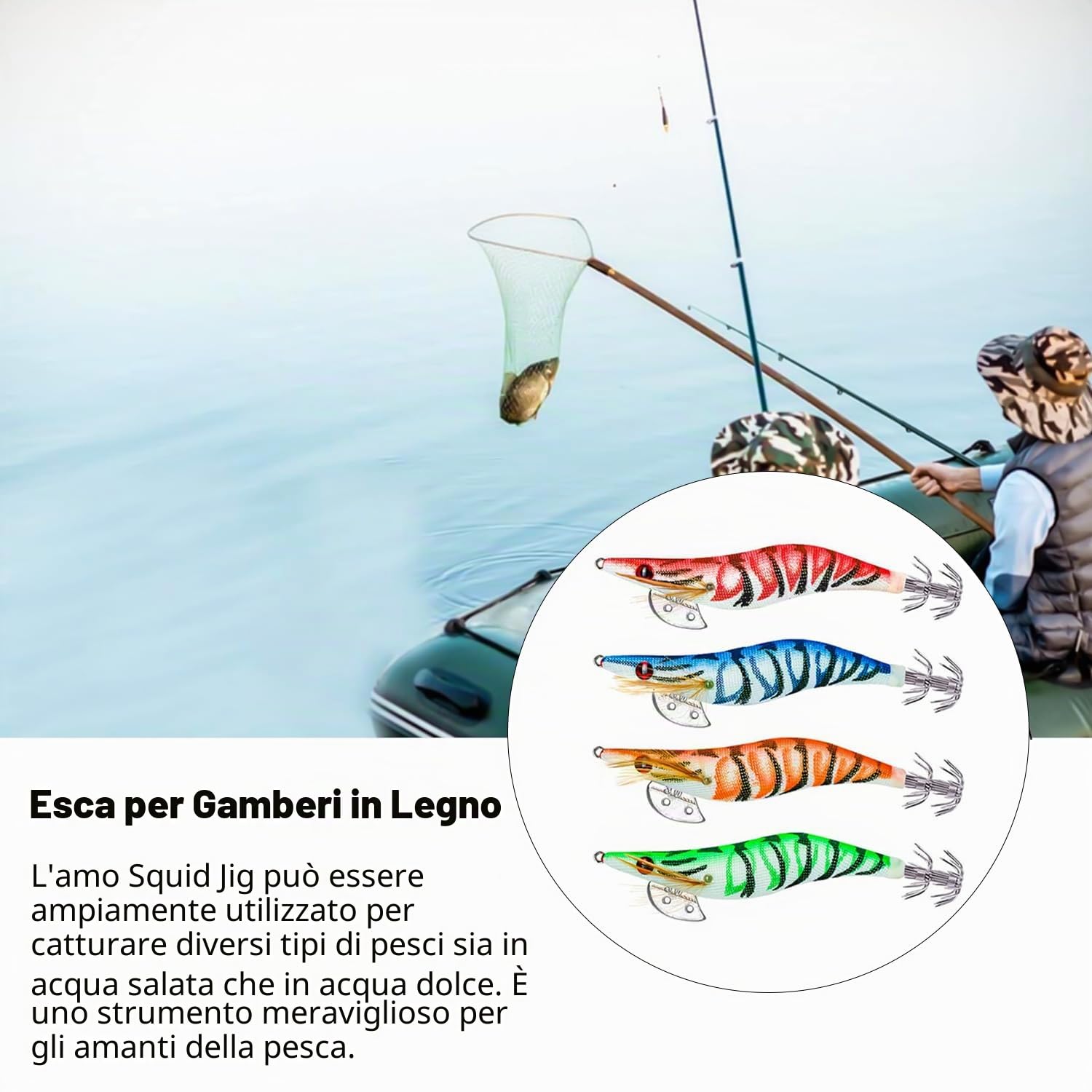 MagiSel Esche luminose pesca seppie, 4 Pcs esca per la pesca di calamari polpo esca per gamberetti, Ami per calamari di gamberetti, Esca per calamari di gamberetti, Esca per gamberetti esche