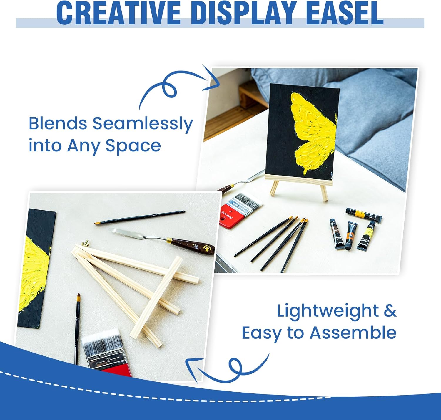 Falling in Art 36 Pack Mini Wooden Display Easels, 10 Inch Tripod Painting Easel Stand, Portable Art Canvas Holder for Photos, Prints and Signs