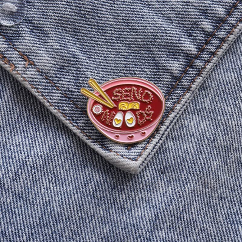 Image of Opexicos 3Pcs Creative Cartoon Food Brooch Pink Noodles Bowl Enamel Pin Clothes Badge Bags Accessories Jewelry