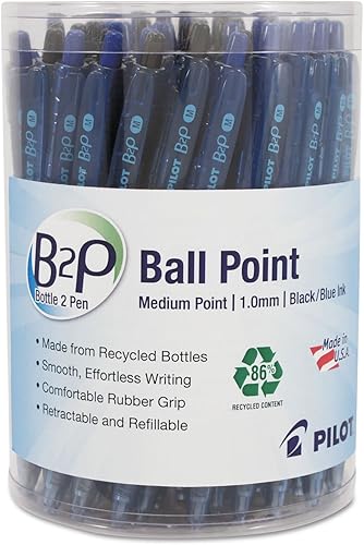 Pilot B2p Bottle-2-Pen - Bolígrafo reciclado, retráctil, mediano de 0.039 in, colores surtidos de tinta y barril, 36 unidades
