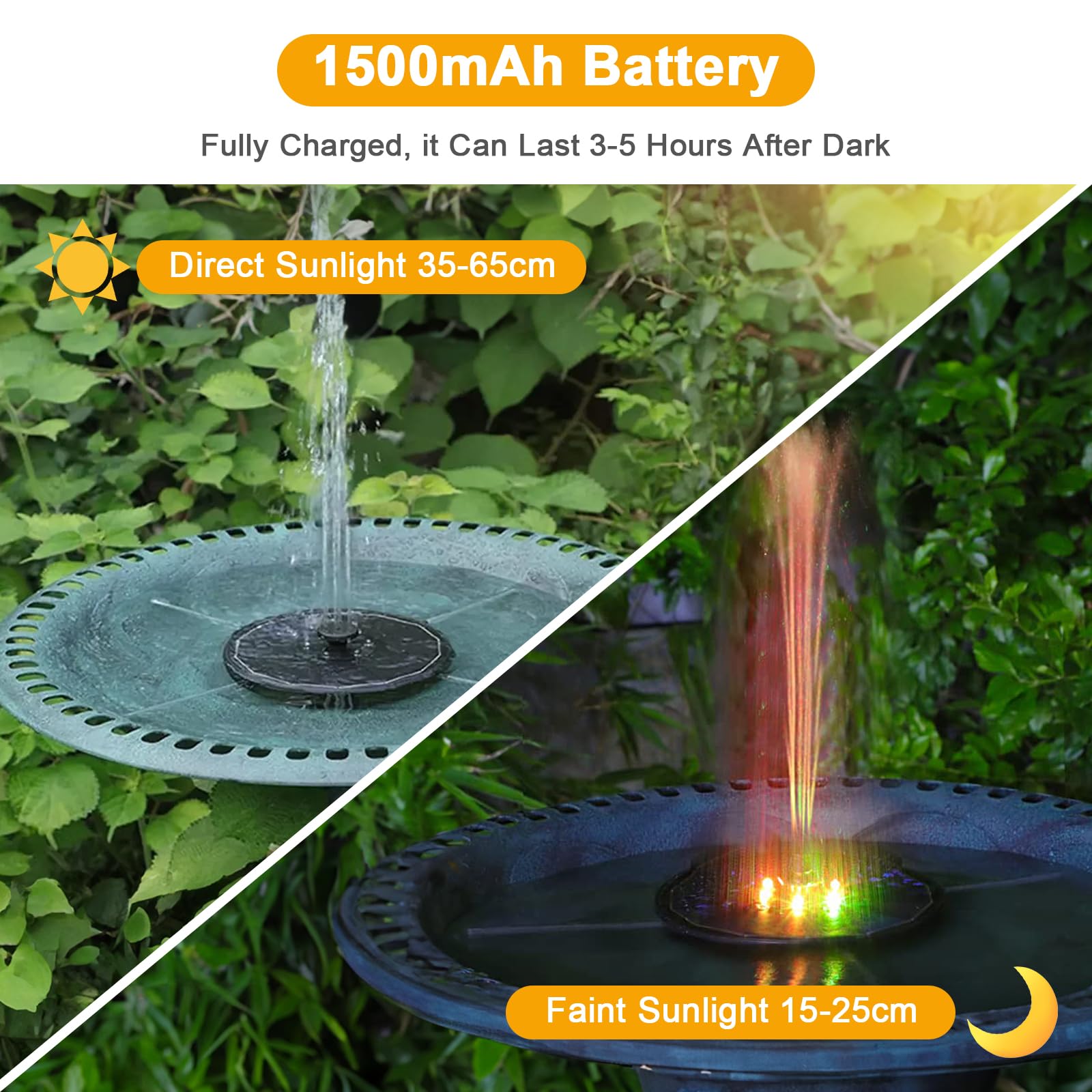 Fuente Solars con Luces de Colores Upgrade Bomba de Agua Solars con Batería, Fuente Flotante-Solar con 6 Boquillas para Baño para Pájaros, Piscina, Circulación de Agua (3W 16cm Solar Fountain)