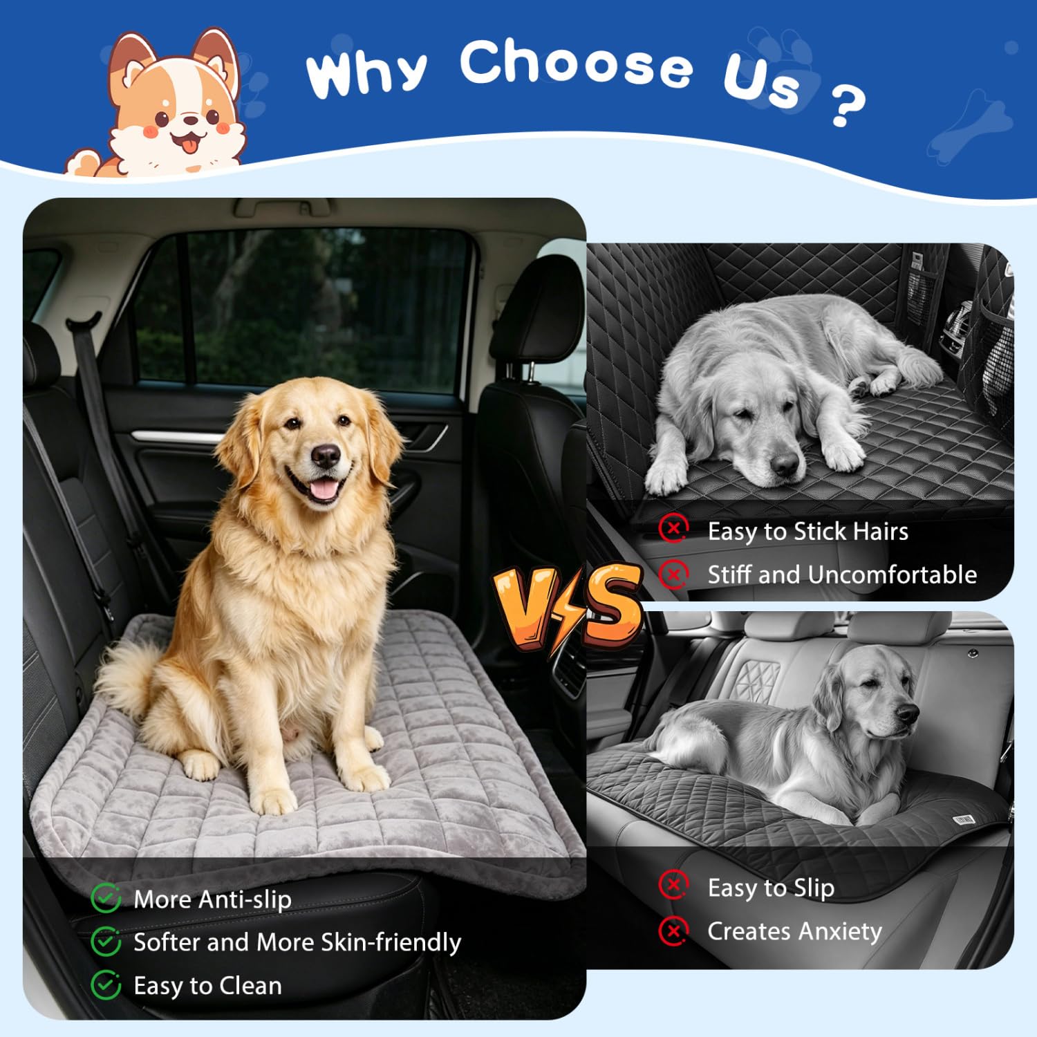 Nobleza – Tappetino per Cani sul Sedile Posteriore, Antiscivolo Grigio – Adatto a SUV, Camion e prolunghe sedili – Tappeto da Viaggio per Animali – 125x58 cm